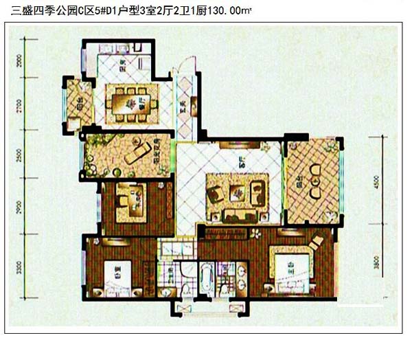 三房两厅两卫两阳台一厨
