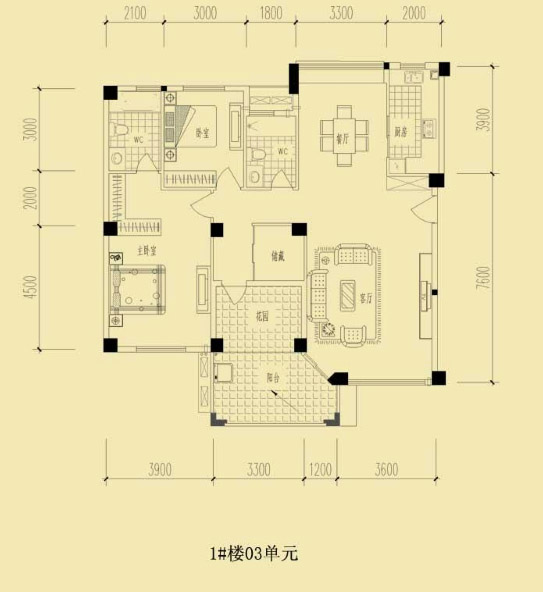 3房2厅2卫1阳台