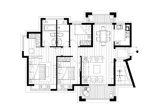 1#楼01户型-三房两厅两卫 建筑面积约113㎡