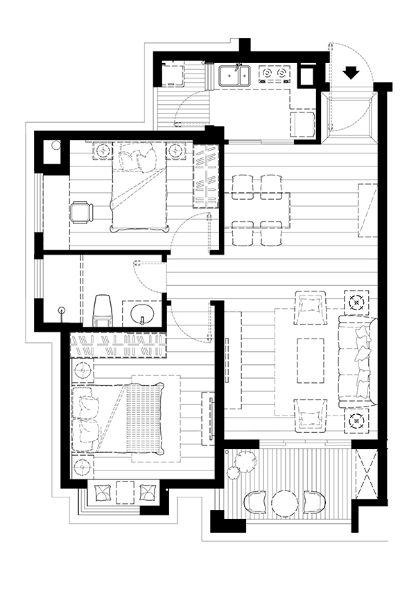 2#楼03户型-两房两厅一卫 建筑面积约76㎡