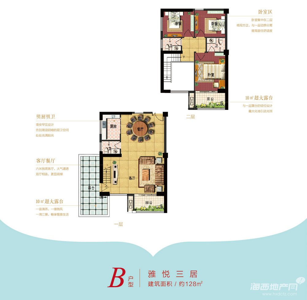 户型图B，128平三房