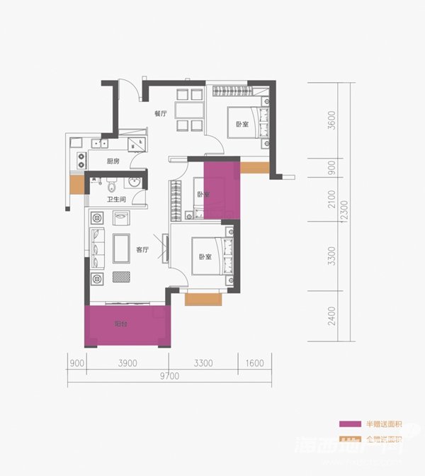 B1户型 5# 3房2厅 建筑面积约94㎡
