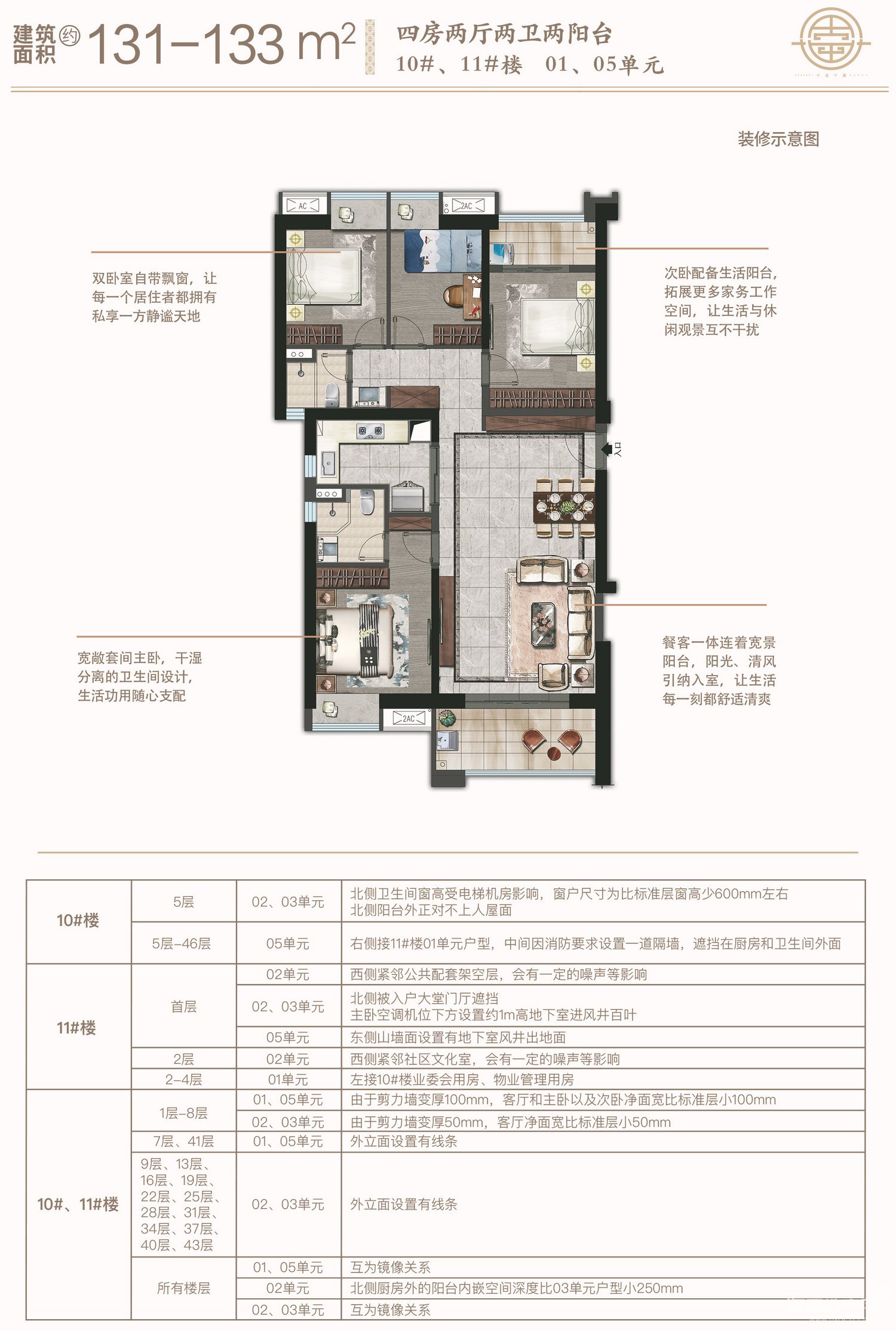 131-133平四房两厅两卫两阳台，10#11#楼