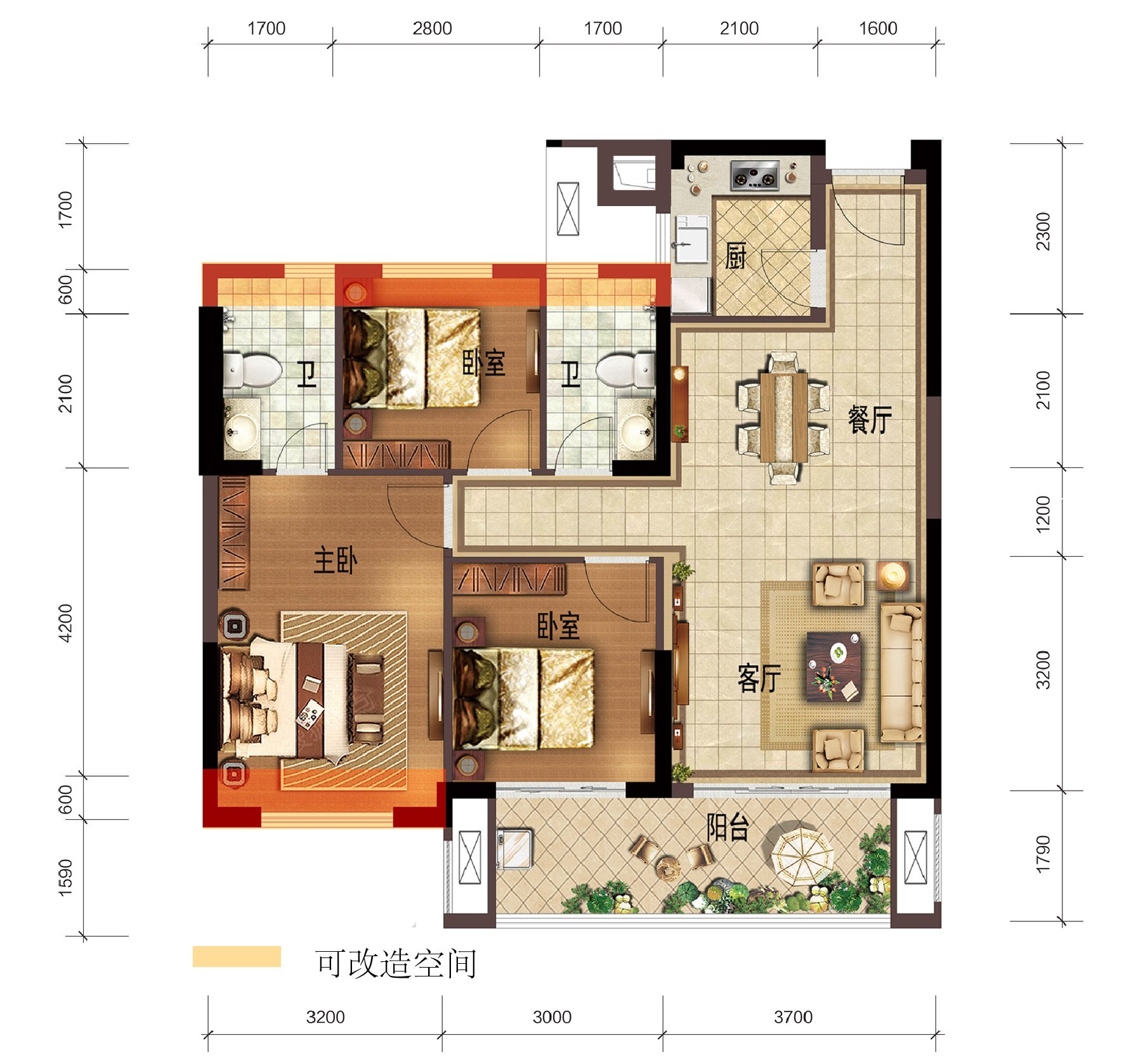 104平B户型三房